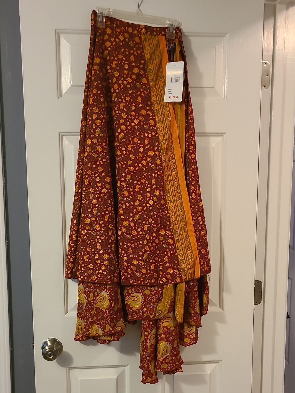 Coline Boho Floral Wrap Skirt Sarong Rust & Mustard One Size NWT